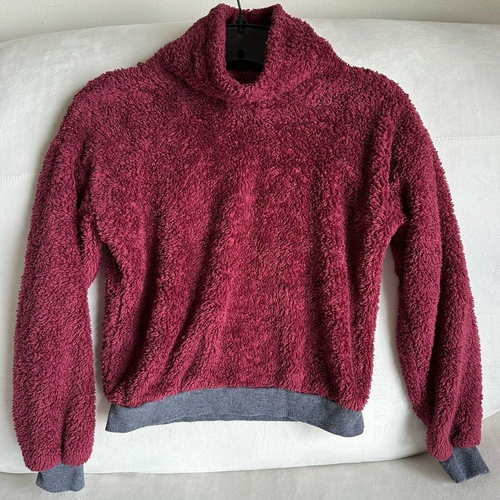 No Comment Girls Burgundy Fleece Sherpa Sweater Size M (10-12)
